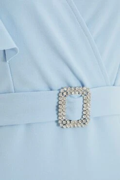 Light Blue Buckle Frill Midi Dress -Glamourista 00100036956 ZS