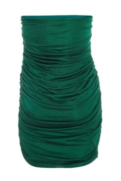 Green Bandeau Ruched Mini Dress 10 Green Bandeau Ruched Mini Dress -Glamourista 00100036983 ZB