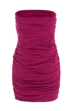 Berry Bandeau Ruched Mini Dress 10 Berry Bandeau Ruched Mini Dress -Glamourista 00100036984 ZB