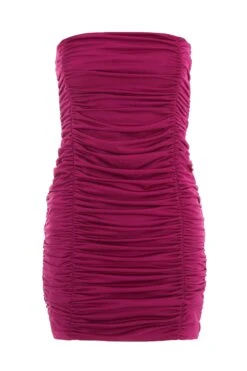 Berry Bandeau Ruched Mini Dress
