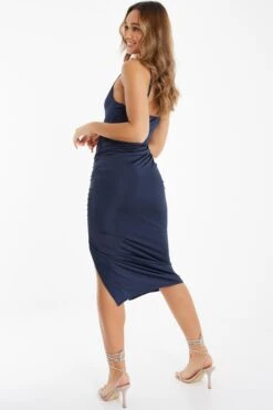 Navy Ruched Bodycon Midi Dress -Glamourista 00100036987 XB