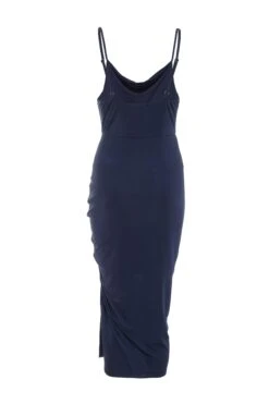 Navy Ruched Bodycon Midi Dress -Glamourista 00100036987 ZB