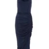 Navy Ruched Bodycon Midi Dress