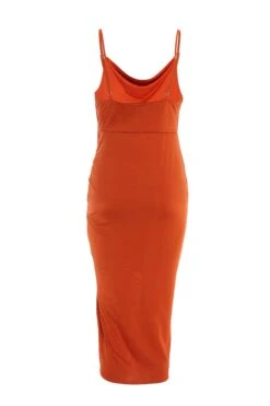 Rust Ruched Bodycon Midi Dress -Glamourista 00100036988 ZB