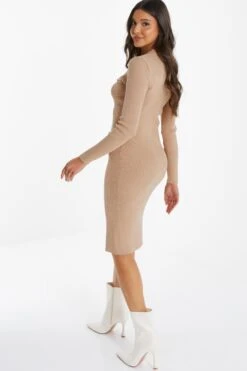 Stone Knitted Button Midi Dress -Glamourista 00100036996 XB