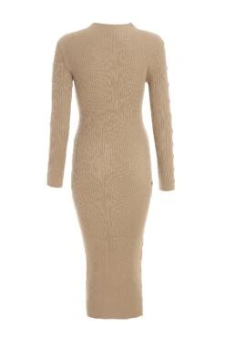 Stone Knitted Button Turtle Neck Midi Dress -Glamourista 00100036997 ZB