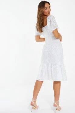 White Jacquard Knot Midi Dress 8 White Jacquard Knot Midi Dress -Glamourista 00100037027 XB