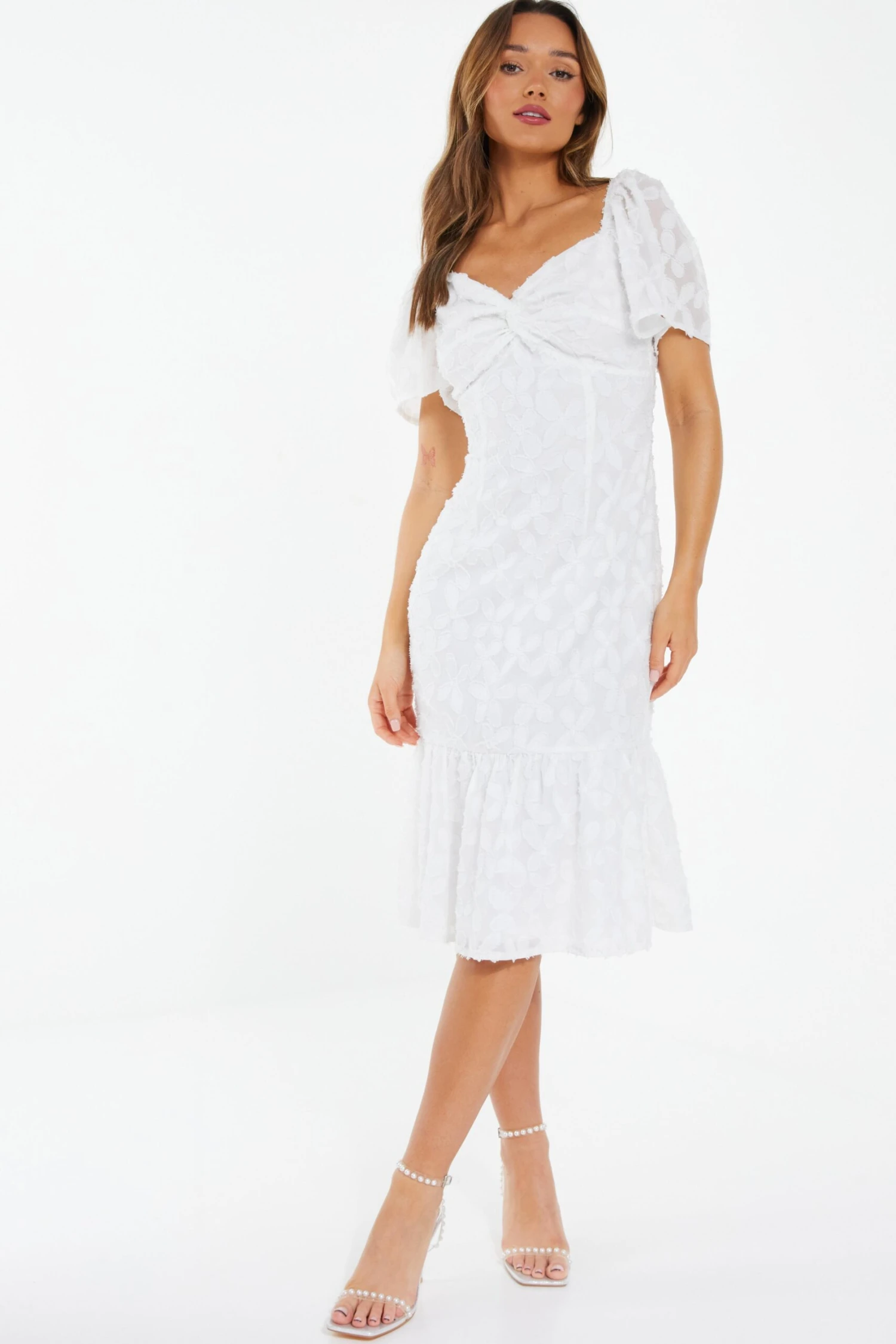 White Jacquard Knot Midi Dress 2 White Jacquard Knot Midi Dress - Image 2