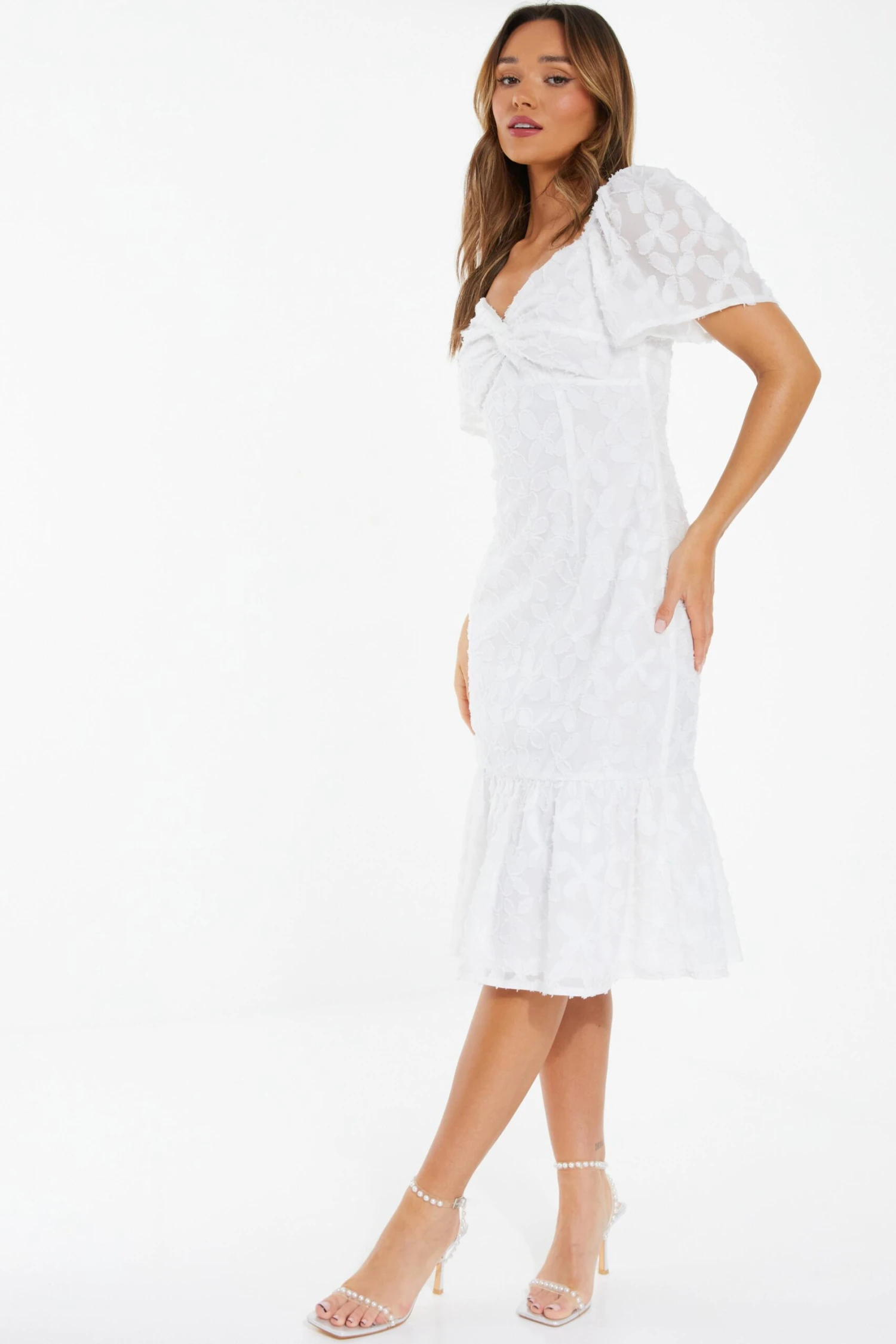 White Jacquard Knot Midi Dress 4 White Jacquard Knot Midi Dress - Image 4