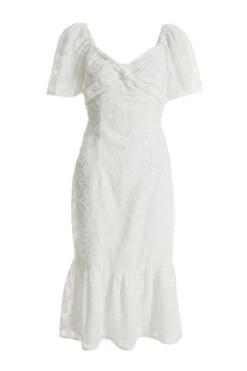 White Jacquard Knot Midi Dress