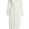 White Chiffon Crinkle Wrap Midi Dress