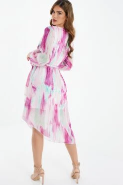 Pink Chiffon Marble Print Midi Dress -Glamourista 00100037030 XB