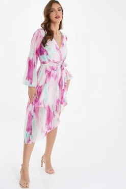 Pink Chiffon Marble Print Midi Dress -Glamourista 00100037030 XS