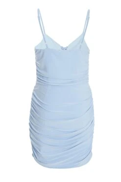 Blue Tie Front Ruched Bodycon Mini Dress 10 Blue Tie Front Ruched Bodycon Mini Dress -Glamourista 00100037044 ZB