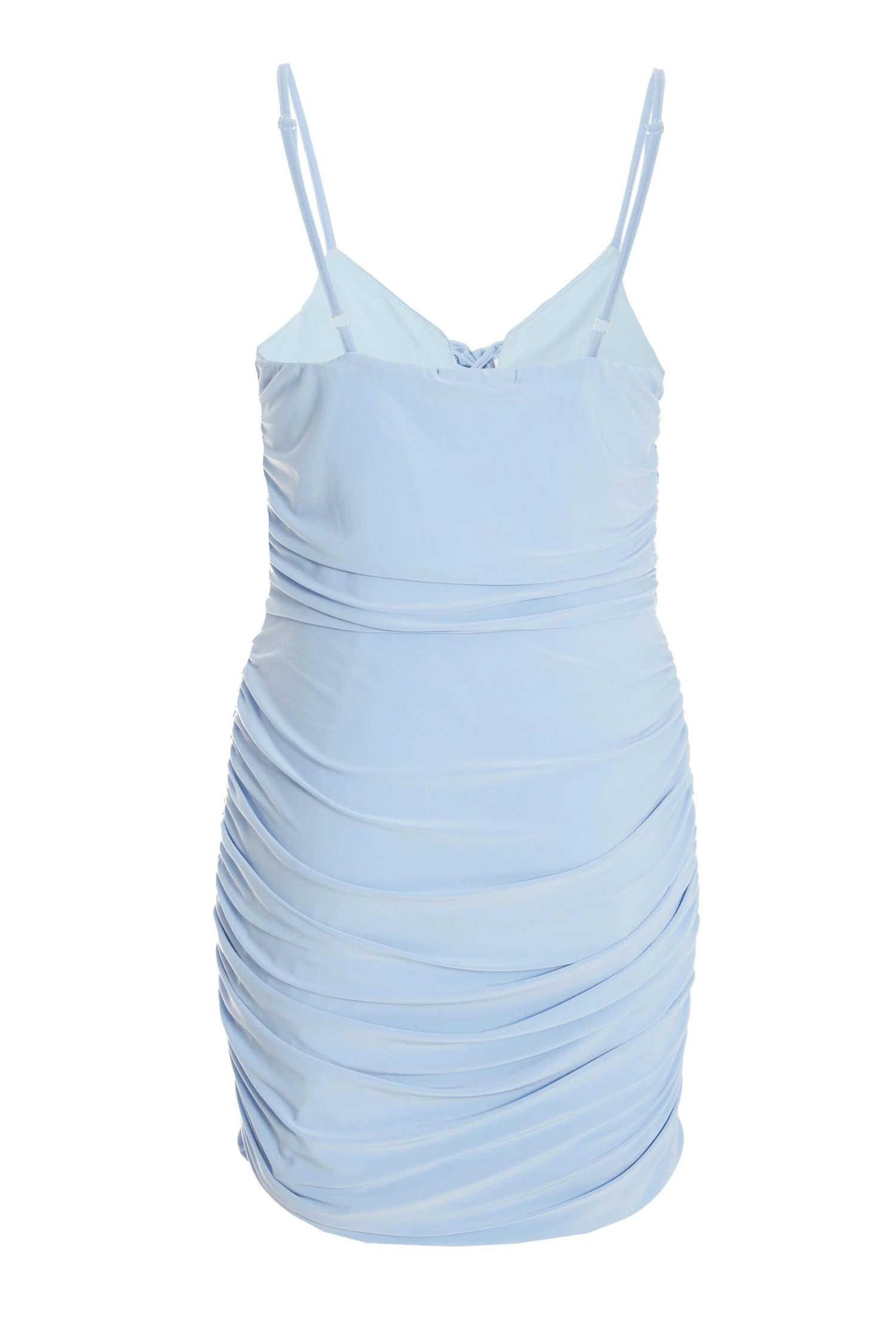 Blue Tie Front Ruched Bodycon Mini Dress 5 Blue Tie Front Ruched Bodycon Mini Dress - Image 5