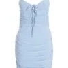 Blue Tie Front Ruched Bodycon Mini Dress