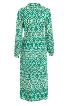 Green Satin Aztec Wrap Midi Dress -Glamourista 00100037099 ZB