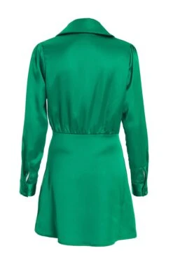 Green Satin Button Mini Shirt Dress -Glamourista 00100037100 ZB