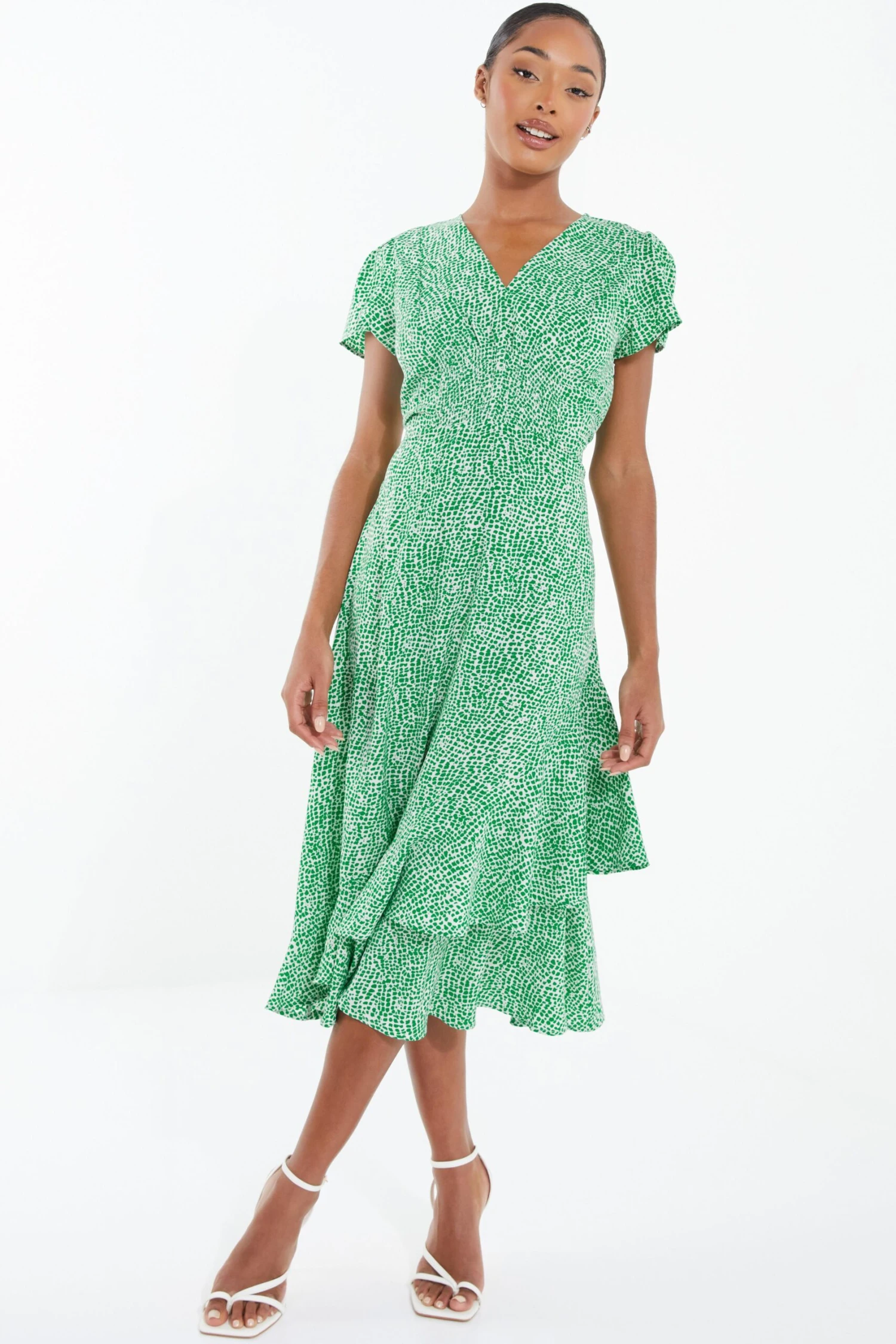 Green Polka Dot Frill Midi Dress 2 Green Polka Dot Frill Midi Dress - Image 2