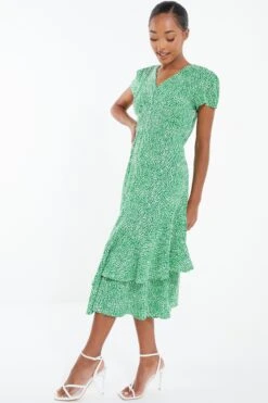 Green Polka Dot Frill Midi Dress 9 Green Polka Dot Frill Midi Dress -Glamourista 00100037101 XS