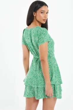 Green Polka Dot Wrap Mini Dress 8 Green Polka Dot Wrap Mini Dress -Glamourista 00100037102 XB