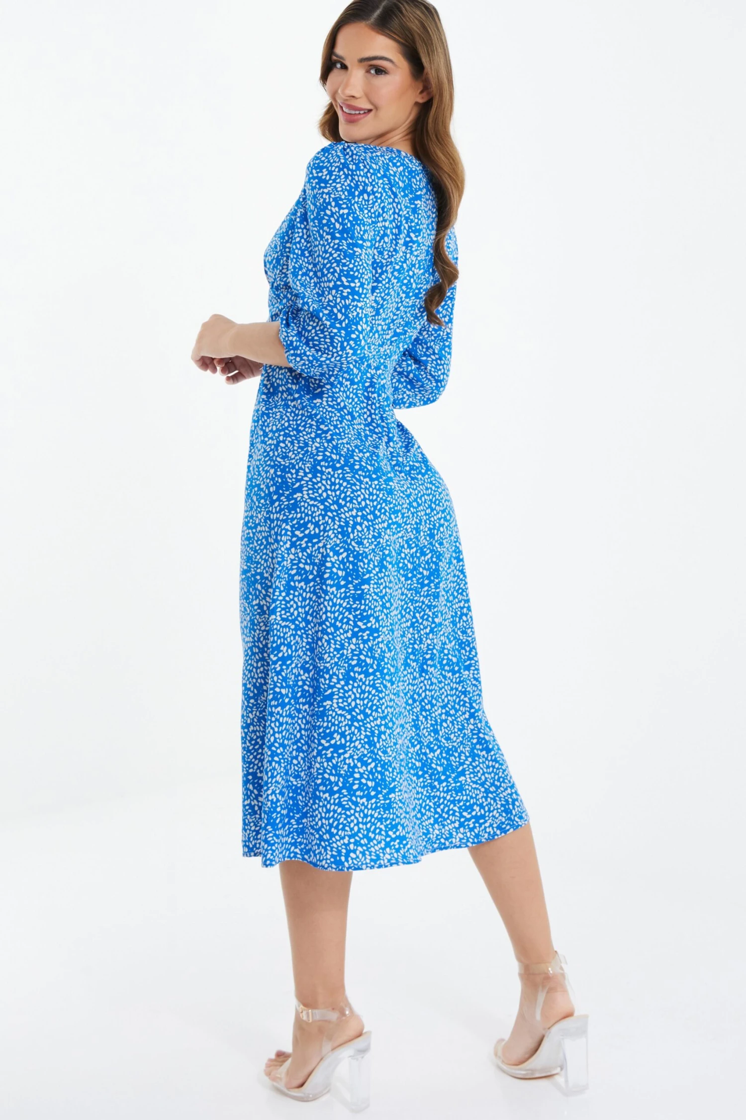 Blue Smudge Animal Print Midi Dress 3 Blue Smudge Animal Print Midi Dress - Image 3
