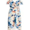 Curve Blue Floral Cold Shoulder Wrap Midi Dress