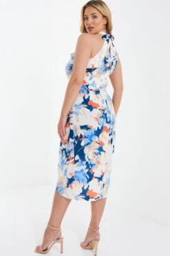 Curve Blue Floral High Neck Midi Dress -Glamourista 00100037106 XB