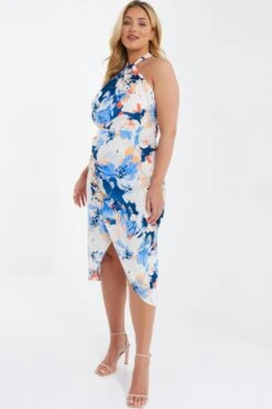Curve Blue Floral High Neck Midi Dress -Glamourista 00100037106 XS