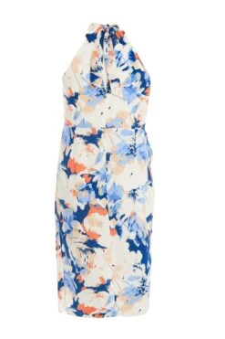 Curve Blue Floral High Neck Midi Dress -Glamourista 00100037106 ZB