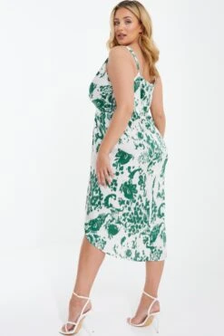 Curve Green Animal Print Ruched Midi Dress -Glamourista 00100037107 XB