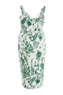 Curve Green Animal Print Ruched Midi Dress -Glamourista 00100037107 ZB