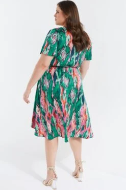Curve Multicoloured Brush Stroke Wrap Midi Dress -Glamourista 00100037108 XB