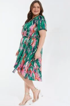 Curve Multicoloured Brush Stroke Wrap Midi Dress -Glamourista 00100037108 XS