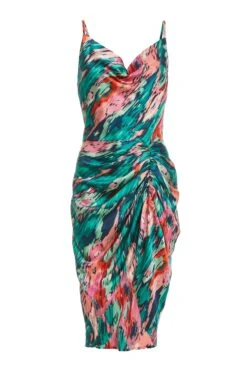 Petite Multicoloured Brush Stroke Midi Dress