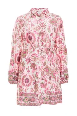 Curve Pink Paisley Print Mini Shirt Dress