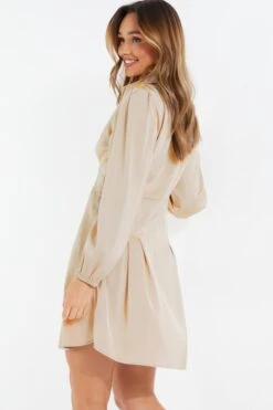 Stone Satin Button Shirt Mini Dress -Glamourista 00100037131 XB