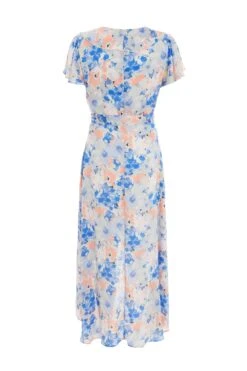 Blue Satin Floral Wrap Midaxi Dress -Glamourista 00100037132 ZB