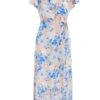 Blue Satin Floral Wrap Midaxi Dress