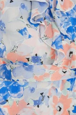 Blue Satin Floral Wrap Midaxi Dress -Glamourista 00100037132 ZS