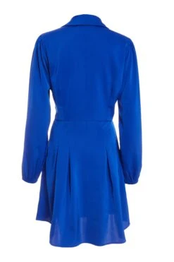 Royal Blue Satin Button Shirt Mini Dress -Glamourista 00100037135 ZB