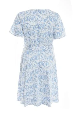 Curve Light Blue Satin Floral Wrap Midi Dress -Glamourista 00100037159 ZB