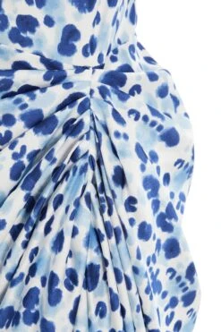 Blue Satin Animal Print Ruched Midi Dress 11 Blue Satin Animal Print Ruched Midi Dress -Glamourista 00100037160 ZS