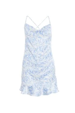 Petite Blue Satin Floral Mini Dress