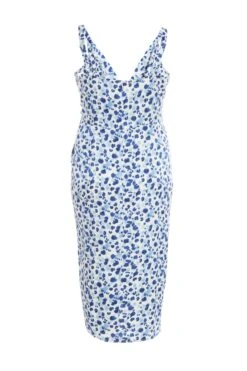 Curve Blue Satin Animal Print Ruched Midi Dress -Glamourista 00100037164 ZB
