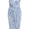 Curve Blue Satin Animal Print Ruched Midi Dress