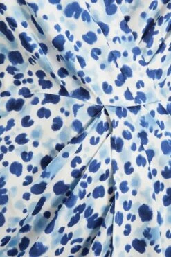 Curve Blue Satin Animal Print Ruched Midi Dress -Glamourista 00100037164 ZS