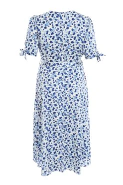 Curve Blue Satin Animal Print Wrap Midi Dress -Glamourista 00100037166 ZB