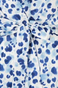 Curve Blue Satin Animal Print Wrap Midi Dress -Glamourista 00100037166 ZS
