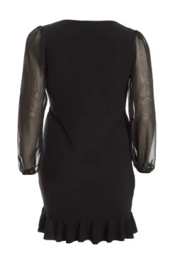 Curve Black Chiffon Ruched Mini Dress -Glamourista 00100037168 ZB